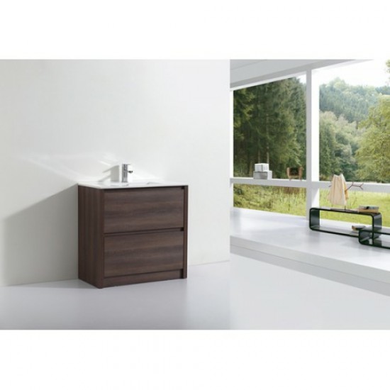 TB 750mm Plywood Floor Standing Vanity With Ceramic Basin Dark Oak